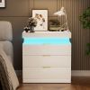 Nightstand with Charging Station and LED Lights,Night Stand with Sliding Top for Bedroom,Bedside Table with Drawers,Modern End Side Table