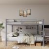 Full Over Full Bunk Bed, Heavy Duty Metal Bunk Bed Frame with Built-in Ladder and Safety Guard Rail, Low Metal Bunk Bed Frame for Kids