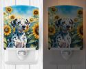 NEW Dalmatian in Sunflowers Ceramic Night Light Compact, UL-Certified, Ideal for Bedroom, Bathroom, Nursery, Hallway, Kitchen, 6x4x3, Multicolor
