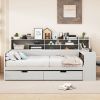 Wooden Full Size Daybed with Storage Shelves, Multi-functional Bed with Two Storage Drawers and Study Desk, Antique White (Old SKU: HL000089AAK)