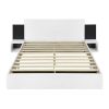 Queen Size Wooden Floating Platform Bed, with LED Lights, Bedside Nightstand, White