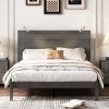 Farmhouse Wooden Platform Full Size Bed, Modern Platform Bed with Two Bedside Lights, Antique Gray