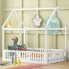 Full Size Wood House Bed with Fence and Door, White(Old SKU: WF303134AAK)