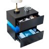 Nightstand with LED Lights, Adjustable Light Colors, Bedside Table, Side Table with 2 Drawers,Black