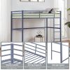Metal Loft Bed Full Size, Loft Bed Frame with Safety Guard Rails & Flat Ladder, Twin Loft Bed for Kids Teens Adults, Gray