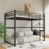 Metal Loft Bed Twin Size, Loft Bed Frame with Safety Guard Rails & Flat Ladder, Twin Loft Bed for Kids Teens Adults, Black