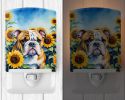 NEW English Bulldog in Sunflowers Ceramic Night Light Compact, UL-Certified, Ideal for Bedroom, Bathroom, Nursery, Hallway, Kitchen, 6x4x3, Multicolor