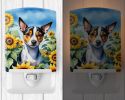 NEW Rat Terrier in Sunflowers Ceramic Night Light Compact, UL-Certified, Ideal for Bedroom, Bathroom, Nursery, Hallway, Kitchen, 6x4x3, Multicolor