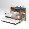 Twin Daybed with Trundle, Farmhouse Daybed Frame with Sliding Barn Door Headboard and Charging Station & LED Light for Bedroom and Guest Room