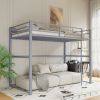 Metal Loft Bed Twin Size, Loft Bed Frame with Safety Guard Rails & Flat Ladder, Twin Loft Bed for Kids Teens Adults, Gray