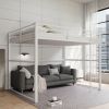 Metal Loft Bed Full Size, Loft Bed Frame with Safety Guard Rails & Flat Ladder, Twin Loft Bed for Kids Teens Adults, White