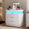 Nightstand with Charging Station and LED Lights,Night Stand with Sliding Top for Bedroom,Bedside Table with Drawers,Modern End Side Table