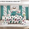 9 Piece Soft All-Season Washed Microfiber Cover Set , Queen/King/Calking Bedding Set With Pillowcases,Bedspread Print Curtains & Solid Curtains,Print
