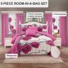 9 Piece Soft All-Season Washed Microfiber Cover Set , Queen/King/Calking Bedding Set With Pillowcases,Bedspread Print Curtains & Solid Curtains,Print