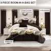 9 Piece Soft All-Season Washed Microfiber Cover Set , Queen/King/Calking Bedding Set With Pillowcases,Bedspread Print Curtains & Solid Curtains,Print