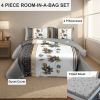 4 Piece Soft All-Season Washed Microfiber Cover Set , Queen/King/Calking Bedding Set With Zipper Closure, Sheet, Pillowcases,Print, Moisture-Wicking