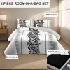 4 Piece Soft All-Season Washed Microfiber Cover Set , Queen/King/Calking Bedding Set With Zipper Closure, Sheet, Pillowcases,Print, Moisture-Wicking