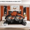 9 Piece Soft All-Season Washed Microfiber Cover Set , Queen/King/Calking Bedding Set With Pillowcases,Bedspread Print Curtains & Solid Curtains,Print