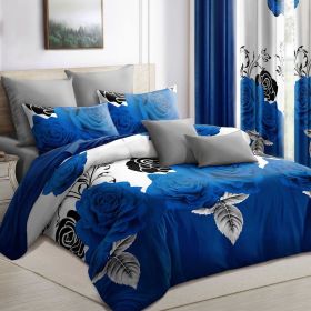 9 Piece in a Bag Thick Touch Bed Cover Curtain Set, Upgraded Luxury Bedspread Set, Bamboo microfiber All Season Bedding-Set For Home, RV Beding (Color: Blue Rose, size: TWIN)