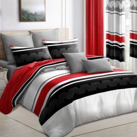 9 Piece in a Bag Thick Touch Bed Cover Curtain Set, Upgraded Luxury Bedspread Set, Bamboo microfiber All Season Bedding-Set For Home, RV Beding (Color: Red/Black Stripes, size: TWIN)