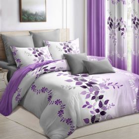 9 Piece in a Bag Thick Touch Bed Cover Curtain Set, Upgraded Luxury Bedspread Set, Bamboo microfiber All Season Bedding-Set For Home, RV Beding (Color: Purple Flower, size: KING)