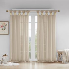 Floral Embellished Cuff Tab Top Solid Curtain Panel(Only 1 Pc Panel) (Color: as Pic)