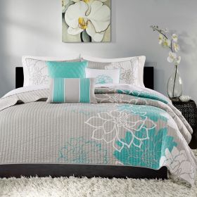 6 Piece Printed Cotton Quilt Set with Throw Pillows (Color: as Pic)