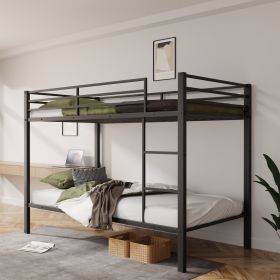 Metal Bunk Bed Twin Over Twin, Low Profile Bunk Bed Frame withBuilt-in Ladder, High Guardrail and Metal Slats (Main Material: Iron, Main Color: Black)