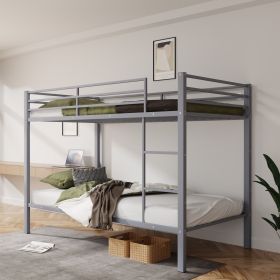 Metal Bunk Bed Twin Over Twin, Low Profile Bunk Bed Frame withBuilt-in Ladder, High Guardrail and Metal Slats (Main Material: Iron, Main Color: Gray)