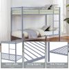 Metal Bunk Bed Twin Over Twin, Low Profile Bunk Bed Frame withBuilt-in Ladder, High Guardrail and Metal Slats
