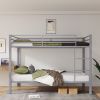 Metal Bunk Bed Twin Over Twin, Low Profile Bunk Bed Frame withBuilt-in Ladder, High Guardrail and Metal Slats