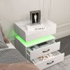 2 Set Nightstand with Adjustable LED Strip Light, 2-drawers, Large Storage Space, Suitable for Bedside Table, Coffee Table