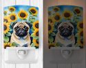 NEW Pug in Sunflowers Ceramic Night Light Compact, UL-Certified, Ideal for Bedroom, Bathroom, Nursery, Hallway, Kitchen, 6x4x3, Multicolor